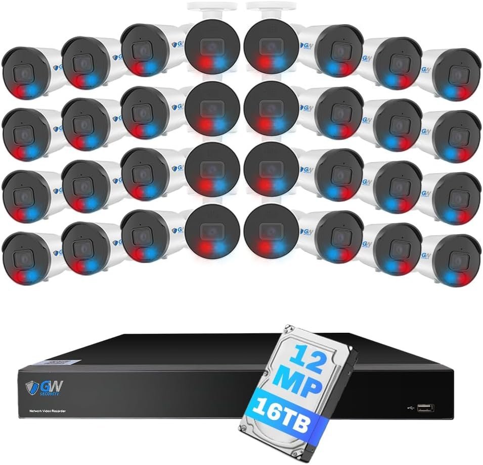 616ThwRU2iL._AC_SL1000_.jpg GW Security 64 Channel NVR 12MP (4096x3072) Face/Human/Cars/License Plate Detection PoE Security Camera System with 32 x 6K 12MP Full Color Night Vision Waterproof 2-Way Audio Bullet Camera, 16TB HDD - Image 1