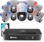 SWANN Pro 4K Ultra HD, 16 Channel Security Camera System, 2TB NVR, 8 Dome + 1 Pan & Tilt PoE IP Cameras Outdoor, 12MP Video, Wired Surveillance CCTV, Motion 24/7 Recording Security Camera, 169008DE1PT